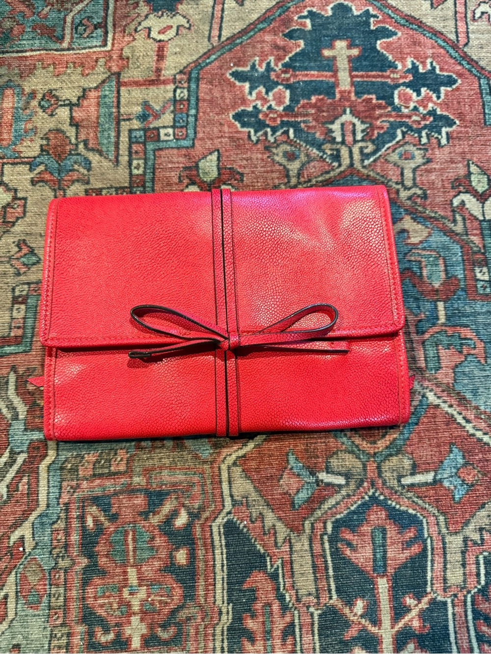 Stella & Dot Bright Red Leather Bow Wrap Organizer